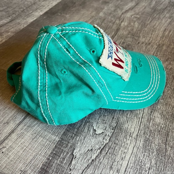 Kbethos Vintage Green Denim Hat W/ Patches Sometimes wine is necessary. - Picture 3 of 7